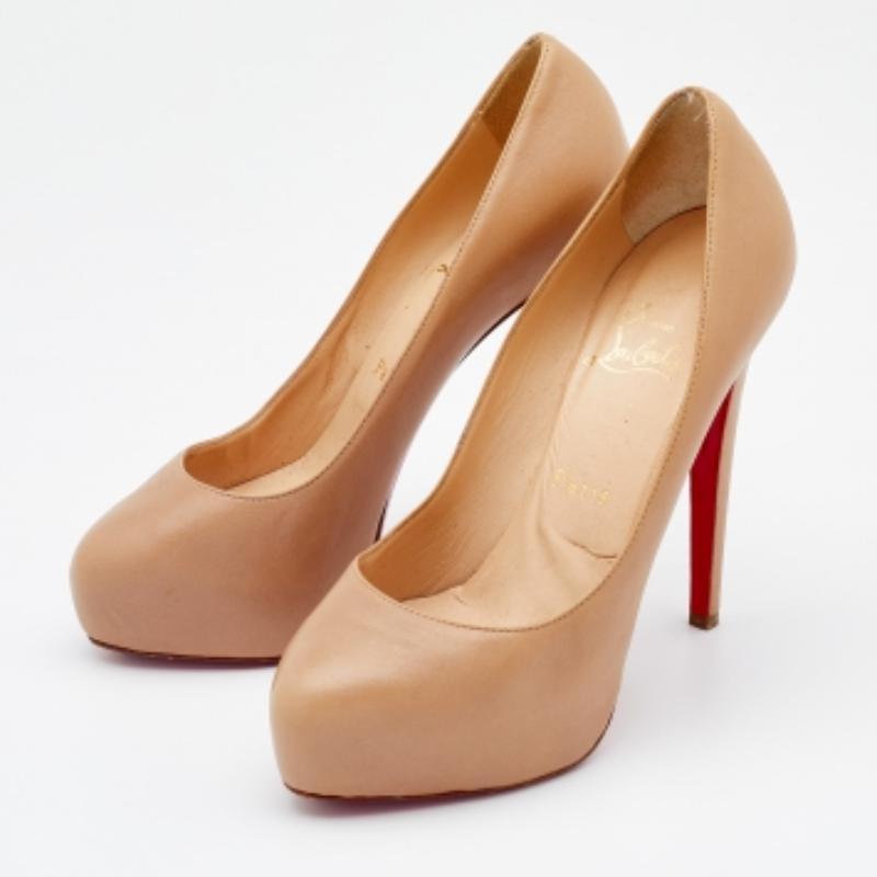 Christian Louboutin Beige Leather Miss Clichy Platform Pumps Size 37 For Sale 1