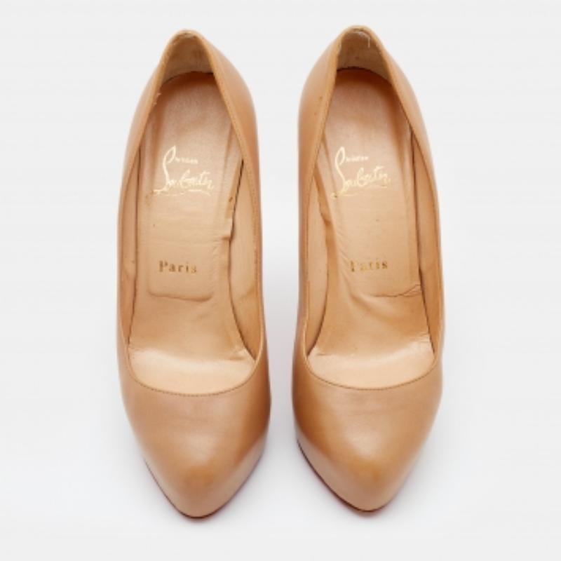 Christian Louboutin Beige Leather Miss Clichy Platform Pumps Size 37 For Sale 2