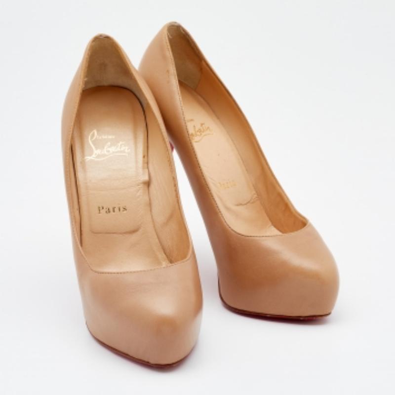 Christian Louboutin Beige Leather Miss Clichy Platform Pumps Size 37 For Sale 3