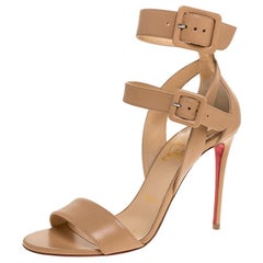 Christian Louboutin Beige Leather Multipot Ankle Strap Sandals Size 37.5
