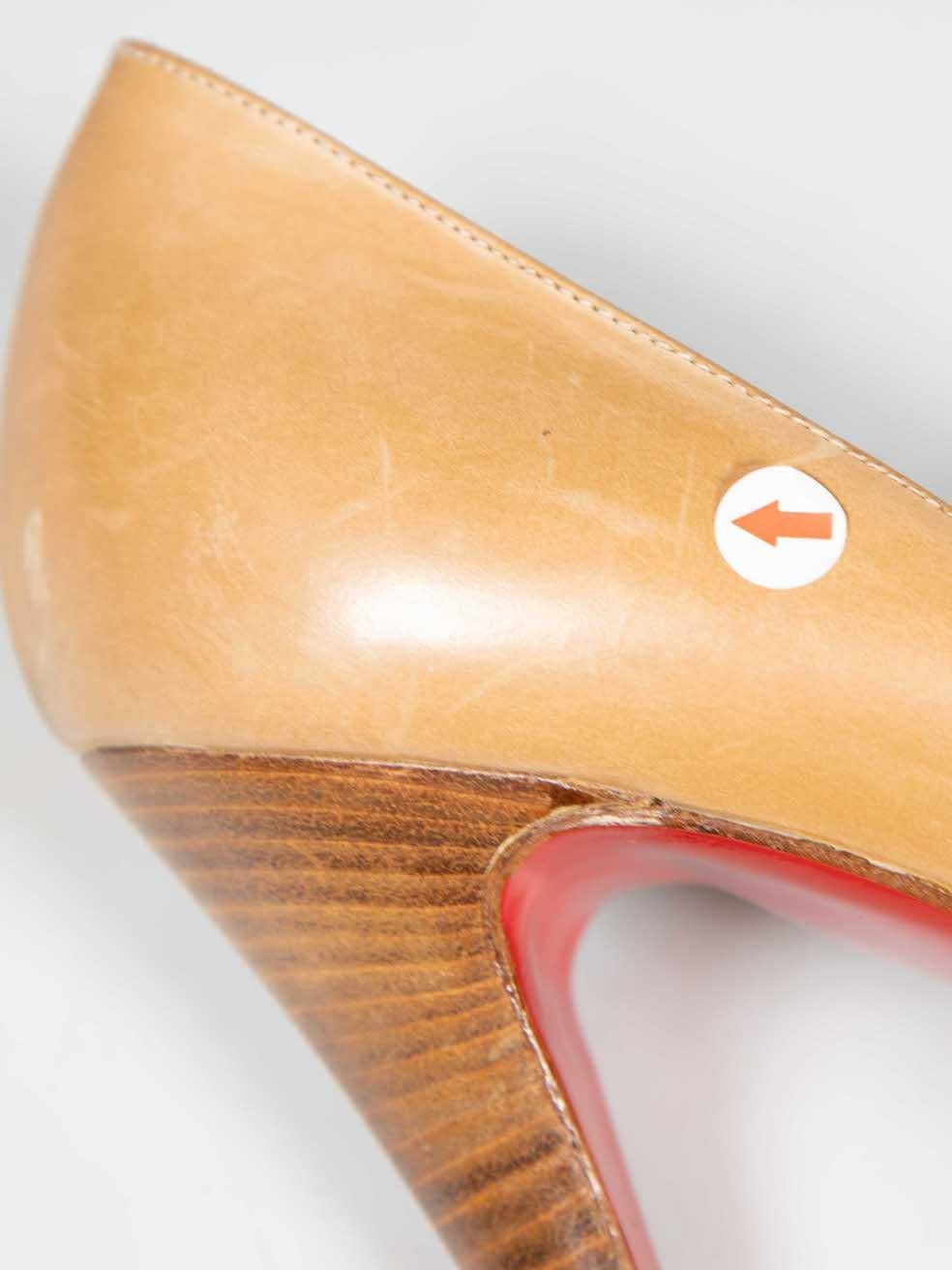 Christian Louboutin Beige Leather Peep Toe Platform Heels Size IT 38 For Sale 3