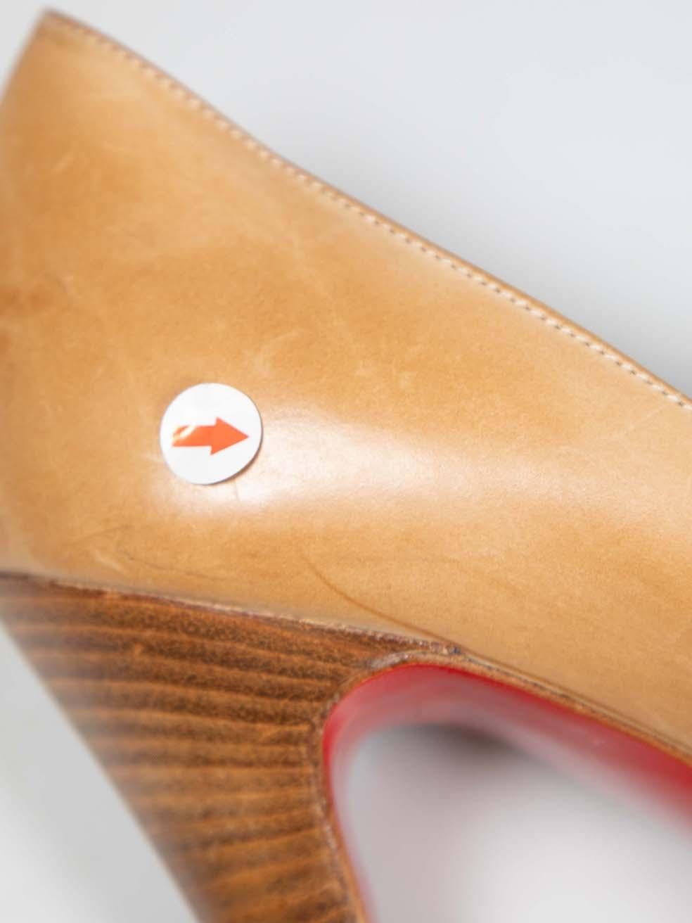 Christian Louboutin Beige Leather Peep Toe Platform Heels Size IT 38 For Sale 4