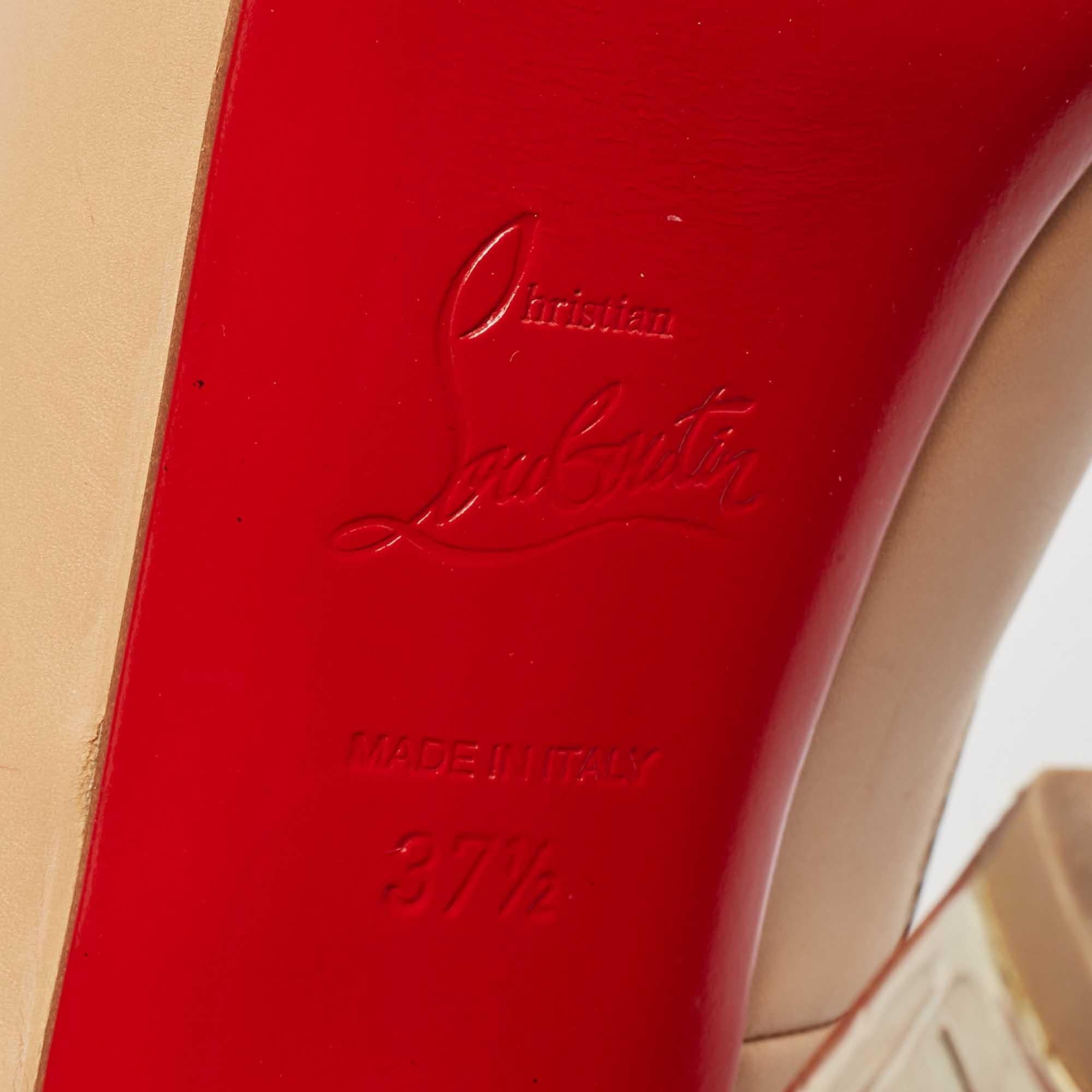 Christian Louboutin Beige Leather Peep Toe Slingback Pumps Size 37.5 For Sale 4