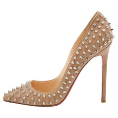 Christian Louboutin Beige Leather Pigalle Spikes Pumps Size 38.5