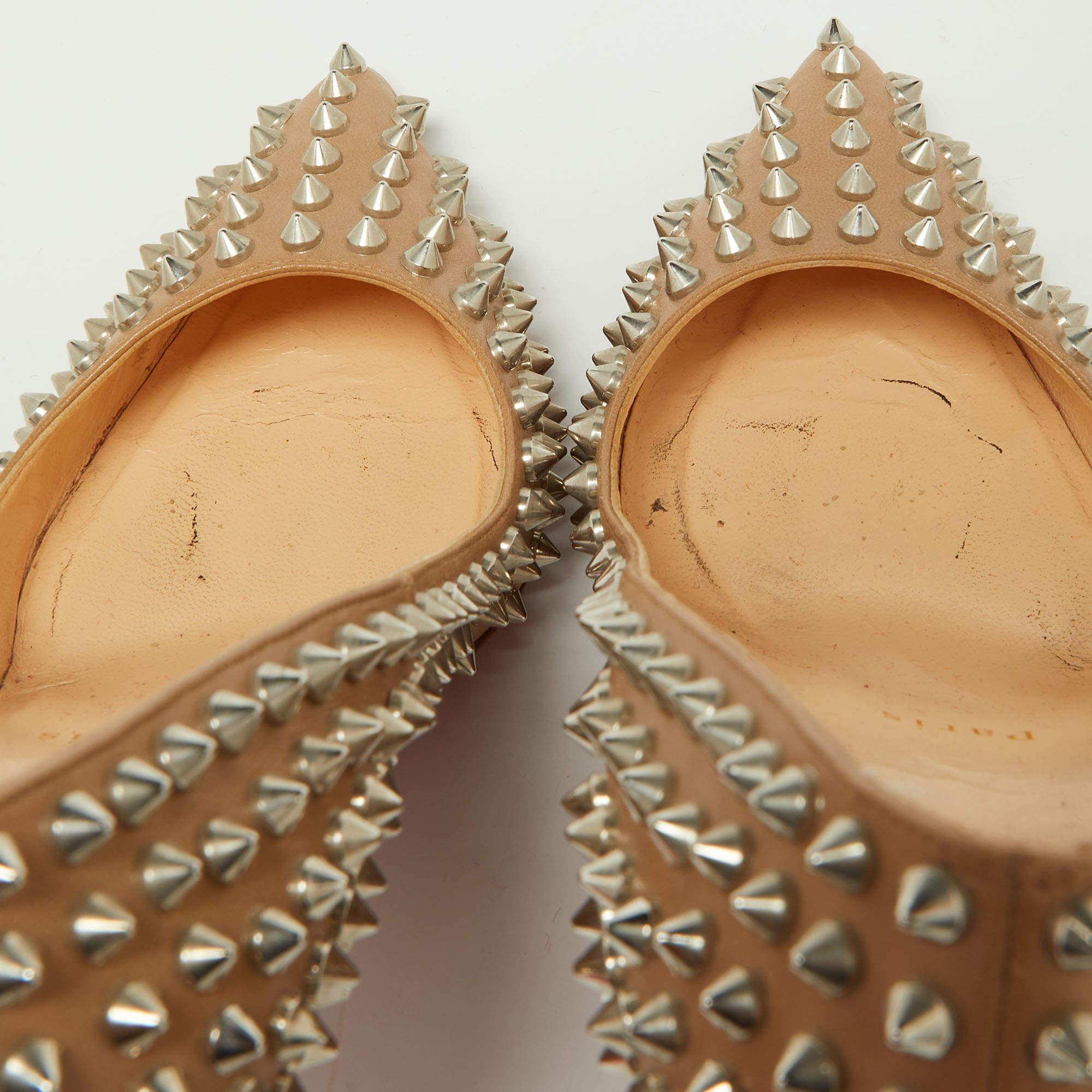 Christian Louboutin Beige Leather Pigalle Spikes Pumps Size 39.5 For Sale 6