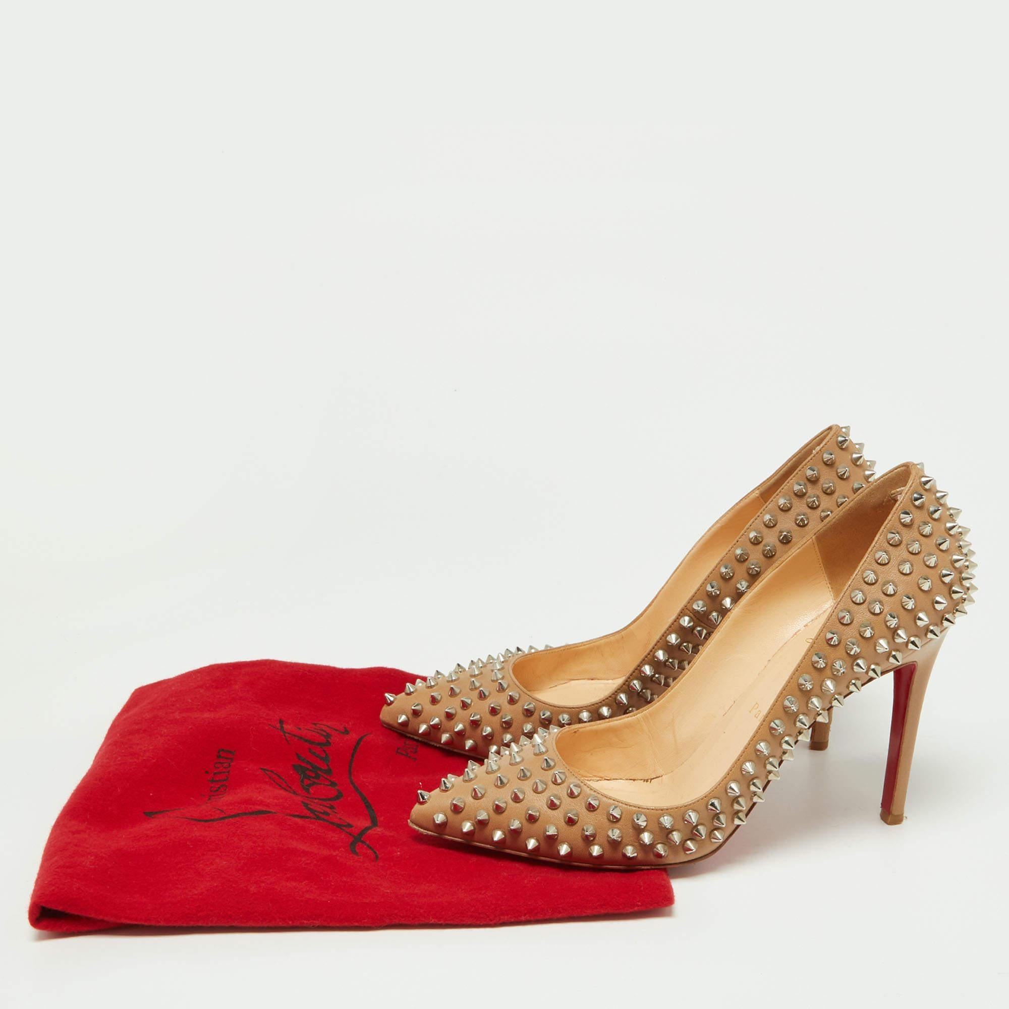 Christian Louboutin Beige Leather Pigalle Spikes Pumps Size 39.5 For Sale 2