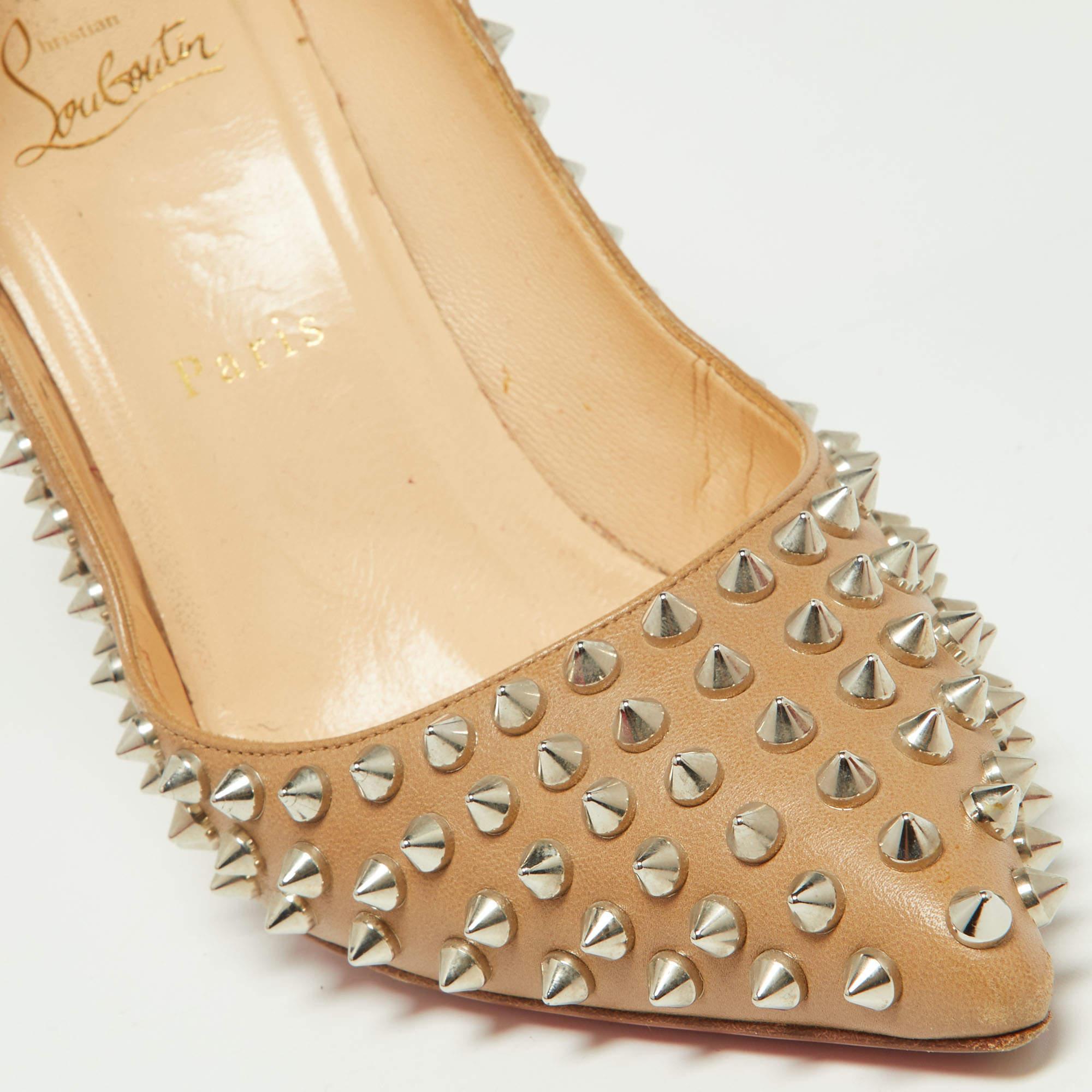 Christian Louboutin Beige Leather Pigalle Spikes Pumps Size 39.5 5