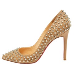 Christian Louboutin Beige Leather Pigalle Spikes Pumps Size 39.5