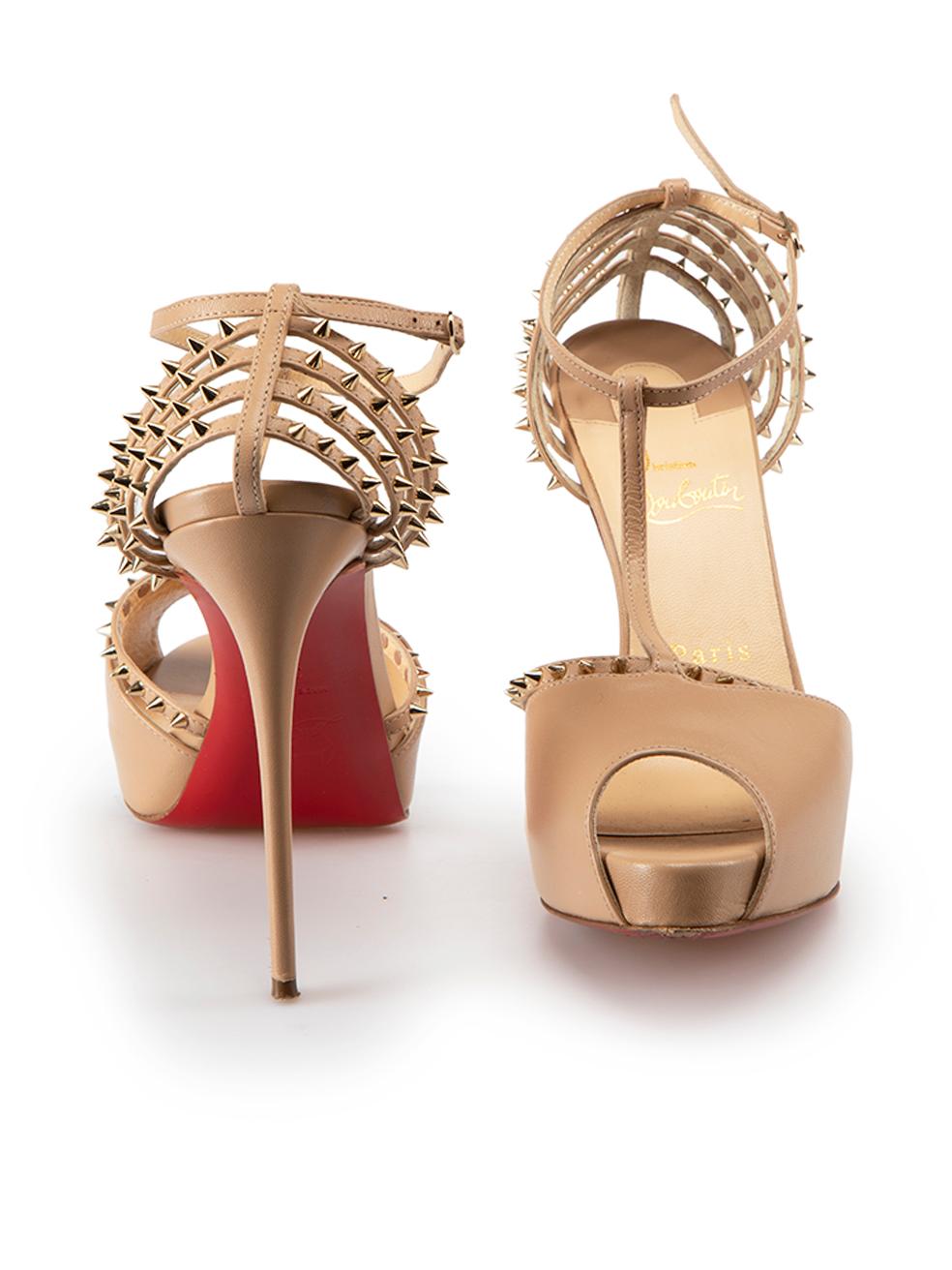 Christian Louboutin Beige Leather Spike Heels Size IT 38 In Excellent Condition In London, GB