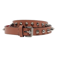 Christian Louboutin Beige Leather Spike Slim Buckle Belt 70CM