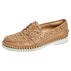 Christian Louboutin Beige Leather Spike Yacht Loafers Size 37