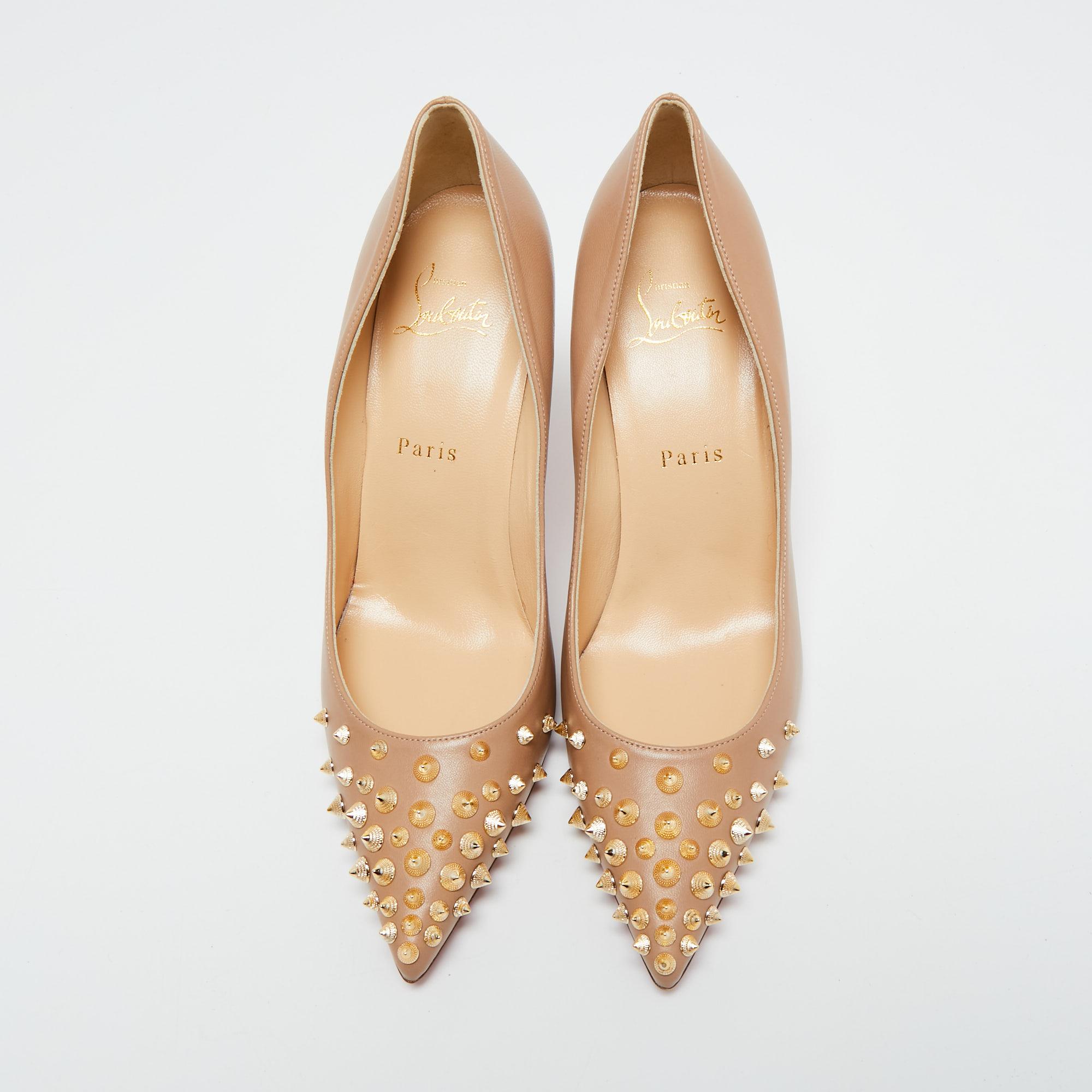 These Christian Louboutin pumps are a great choice if you’re looking to add a pair that's both classy and statement-making. The pair has been made in Italy from beige leather and set on 9 cm heels.

Includes: Branded Box

