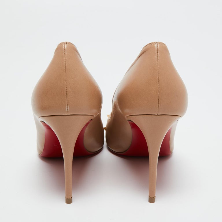 Christian Louboutin Beige Leather Spiky Shell Pumps Size 38 For Sale at ...