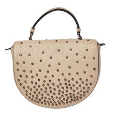 Christian Louboutin Beige Leather Studded Flap Top Handle Bag