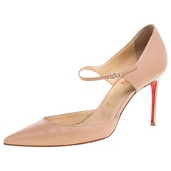 Christian Louboutin Beige Leather Tirana Mary Jane Pointed Toe Pumps Size 38.5
