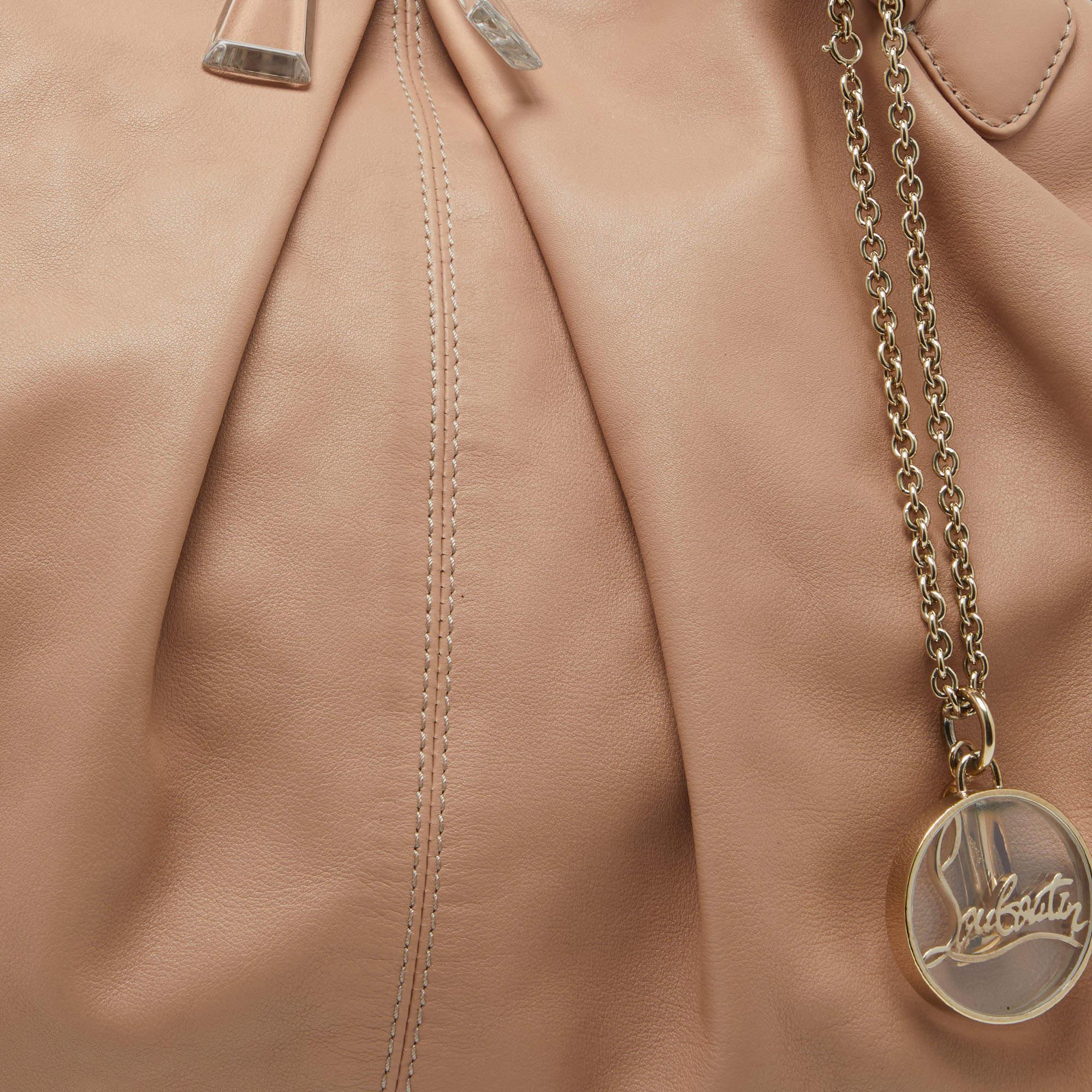 Women's Christian Louboutin Beige Leather Zip Satchel For Sale