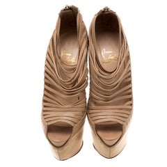 Christian Louboutin Beige Leather Zoulou Platform PeepToe Cage Sandals Size 36.5