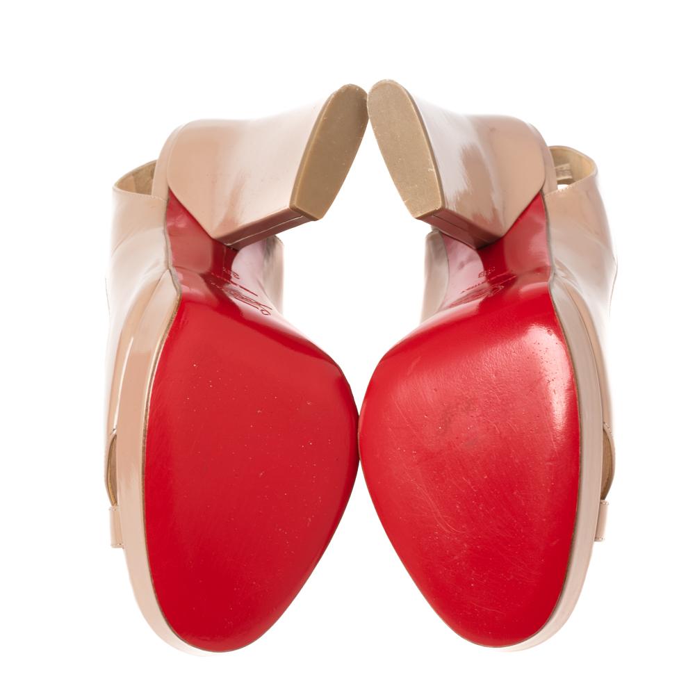 Women's Christian Louboutin Beige Marpoil Peep Toe Platform Slingback Sandals Size 38