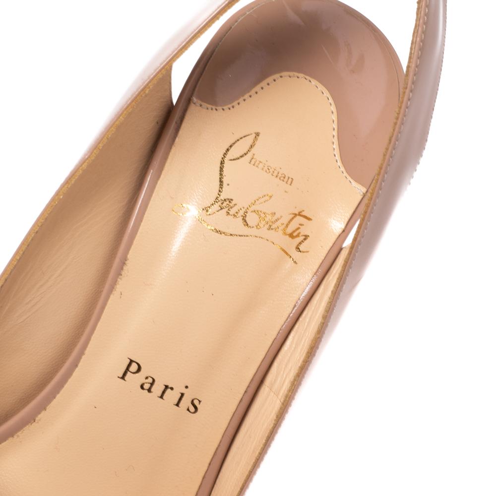 Christian Louboutin Beige Marpoil Peep Toe Platform Slingback Sandals Size 38 2