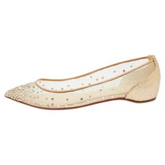 Christian Louboutin Beige Mesh and Leather Body Strass Ballet Flats Size 35.5