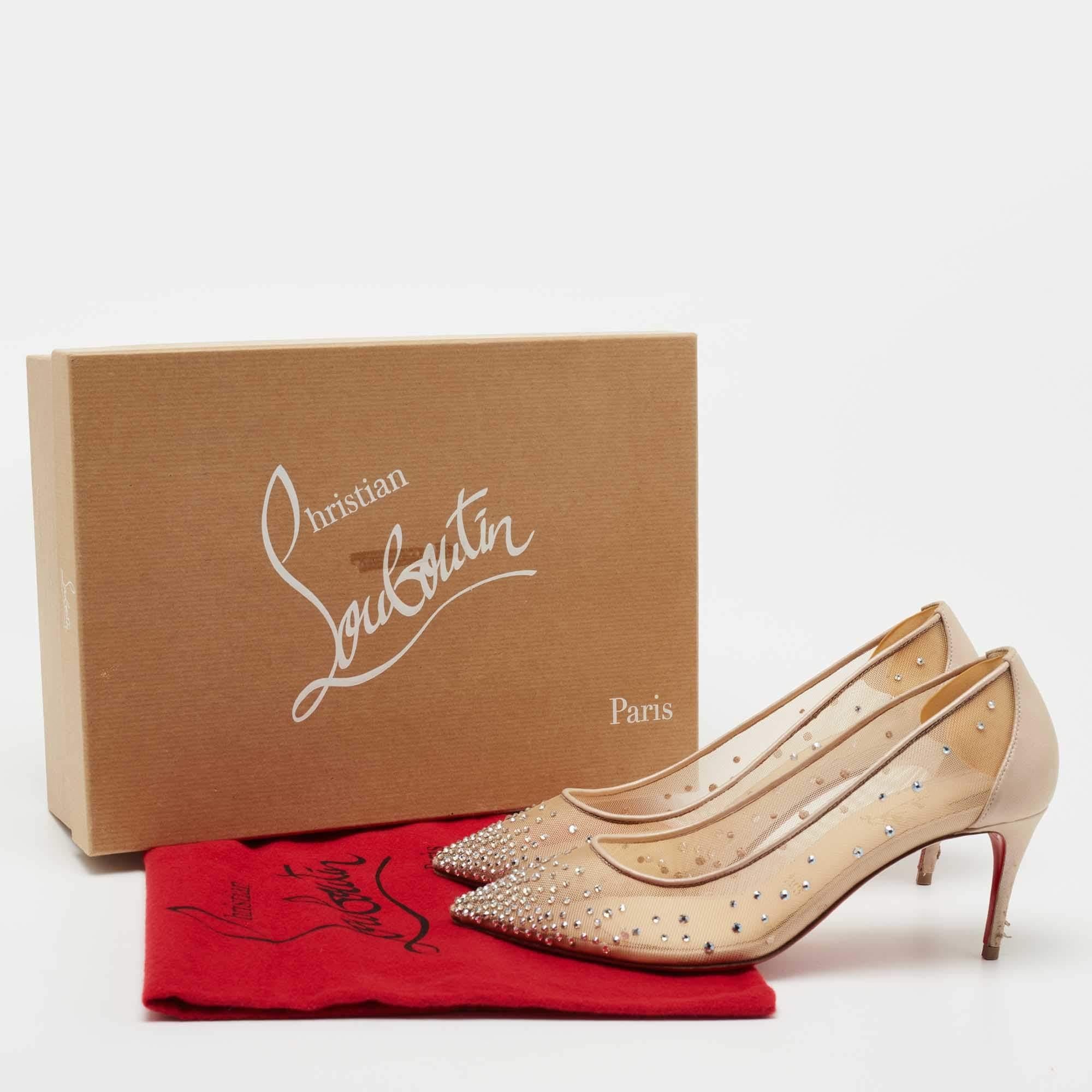 Christian Louboutin Beige Mesh and Leather Follies Strass Pumps Size 35 2