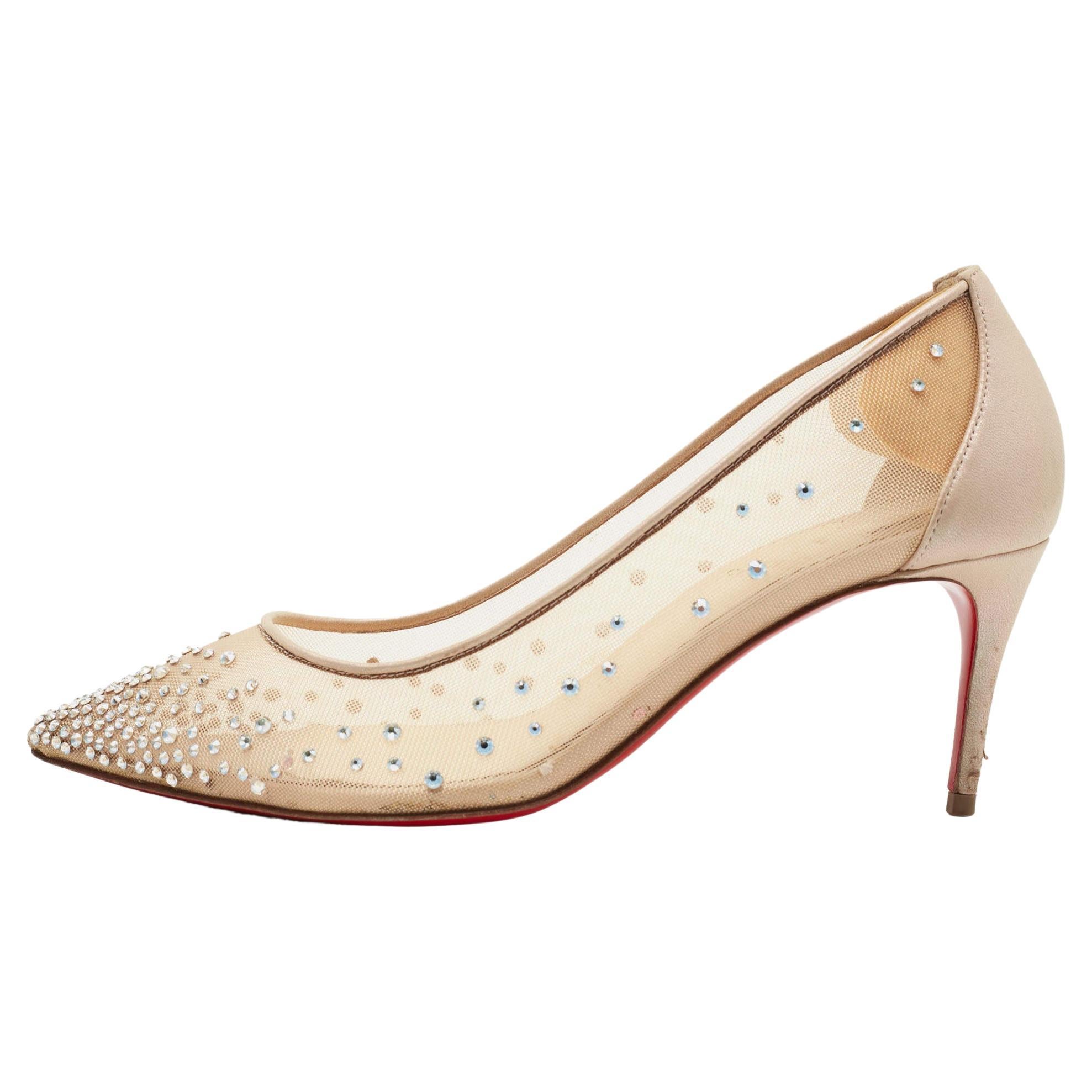 Follies Strass 70 crystal-embellished mesh and glittered suede slingback  pumps