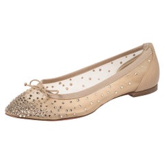 Christian Louboutin Beige Mesh And Leather Strass Patio Ballet Flats Size 35.5
