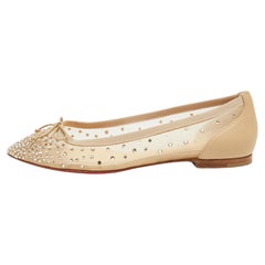 Christian Louboutin Beige Mesh And Leather Strass Patio Ballet Flats Size 36