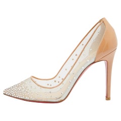Christian Louboutin Beige Mesh and Patent Leather Follies Strass Pumps Size 39