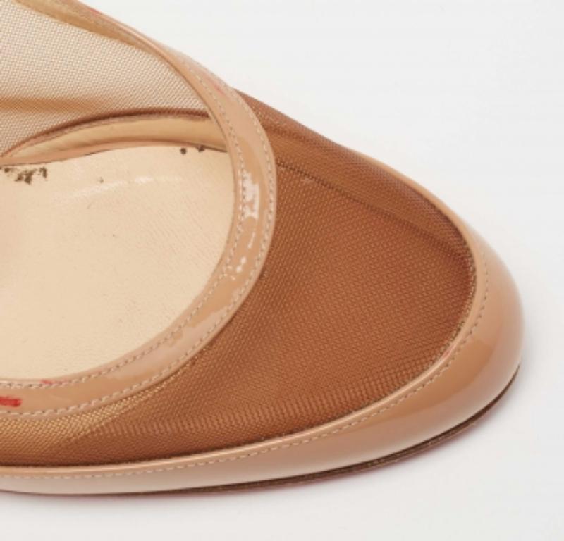 Christian Louboutin Beige Mesh and Patent Leather Slingback Pumps Size 38 For Sale 3