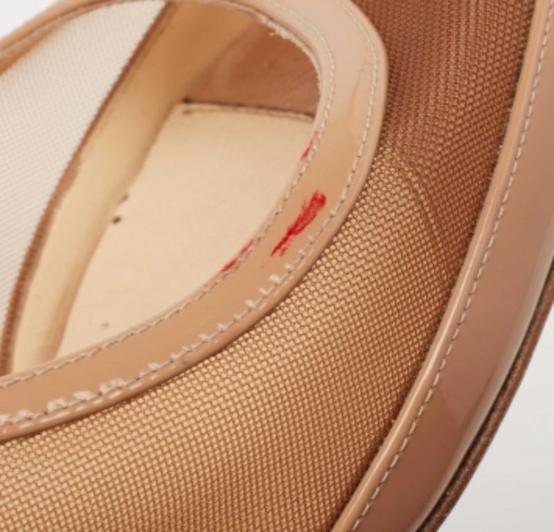 Christian Louboutin Beige Mesh and Patent Leather Slingback Pumps Size 38 For Sale 4