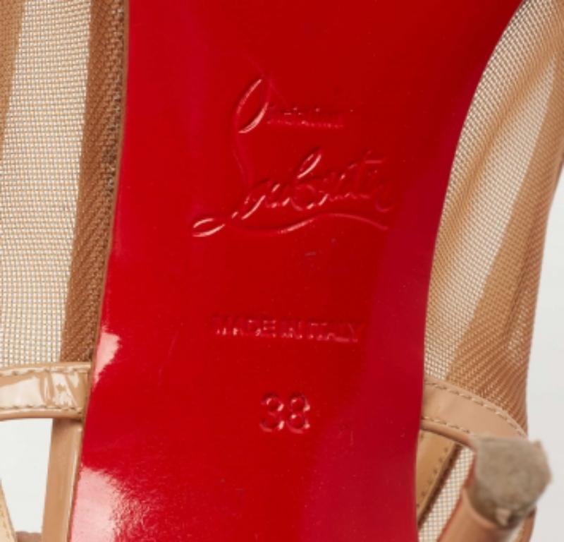 Christian Louboutin Beige Mesh and Patent Leather Slingback Pumps Size 38 For Sale 5
