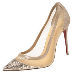 Christian Louboutin Beige Mesh and Shimmer Nubuck Leather Galativi Pumps Size 38