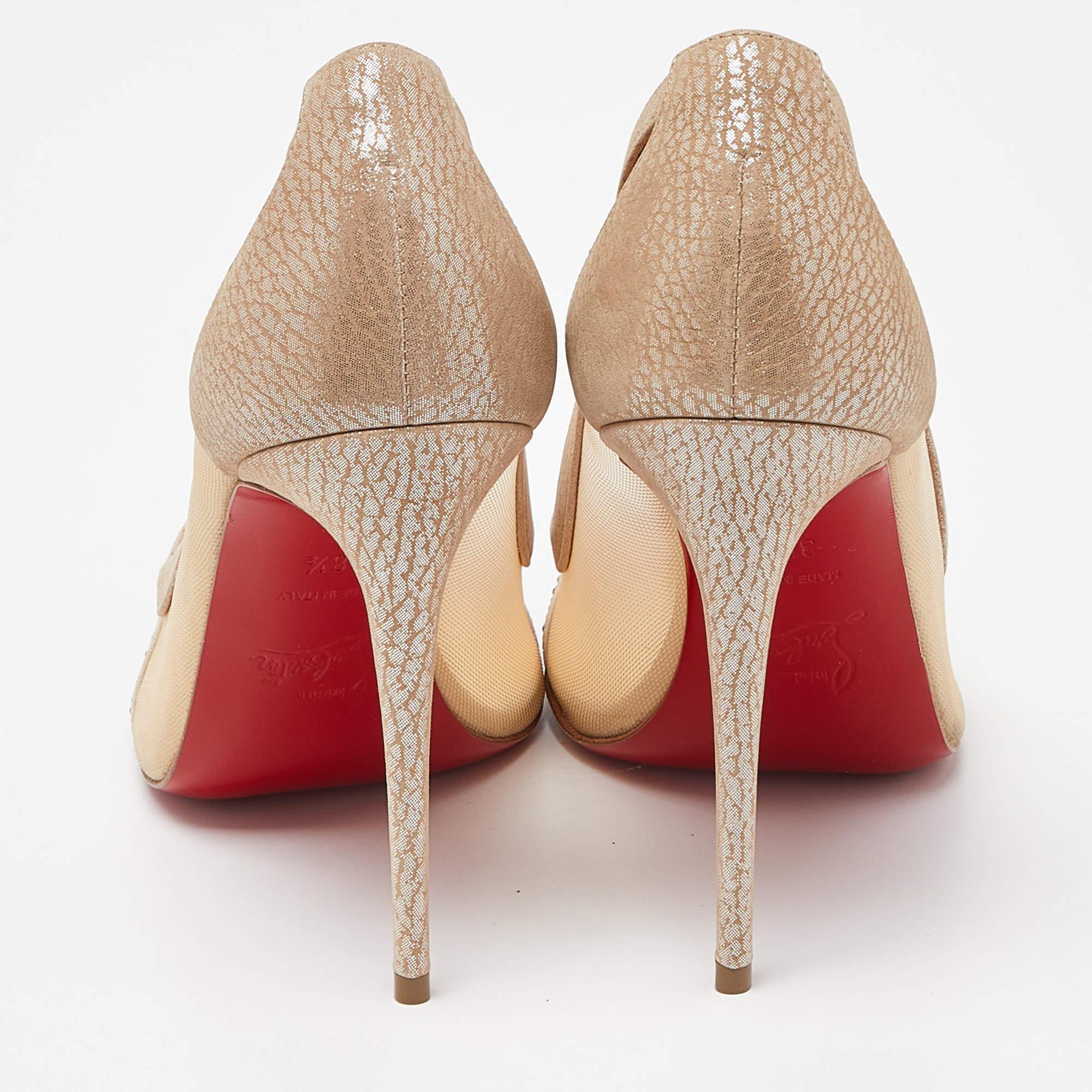 Christian Louboutin Beige Mesh and Suede Embellished Galativi Strass Pumps Size  For Sale 3
