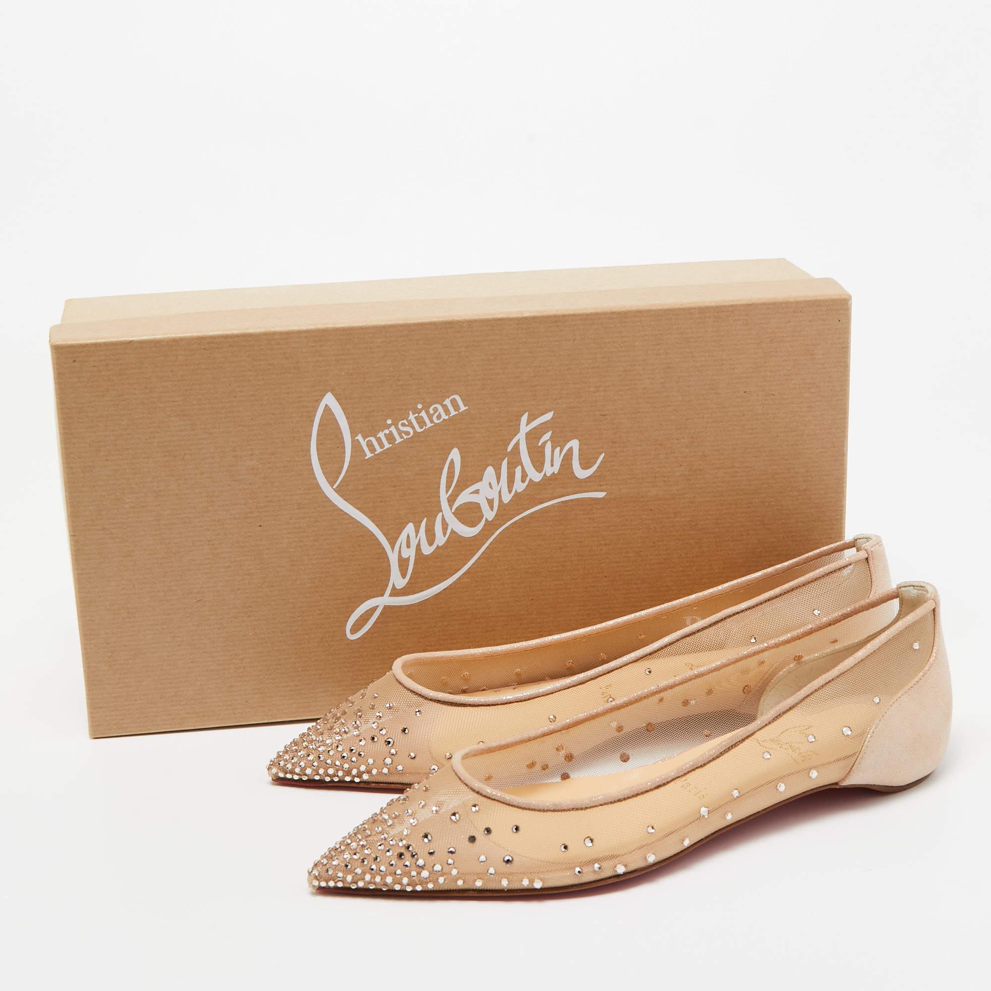 Christian Louboutin Beige Mesh and Suede Follies Strass Ballet Flats Size 38 For Sale 5