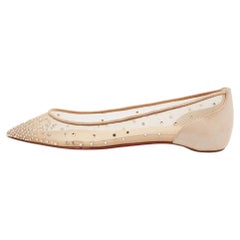 Christian Louboutin Beige Mesh and Suede Follies Strass Ballet Flats Size 38