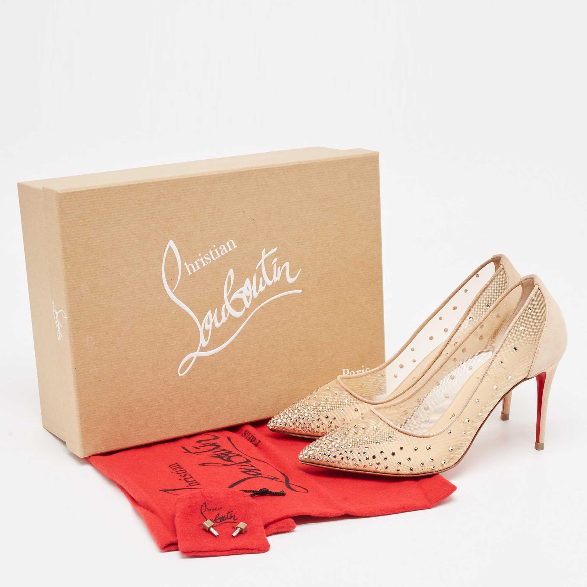 Christian Louboutin Beige Mesh and Suede Follies Strass Pumps Size 37 5