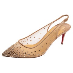 CHRISTIAN LOUBOUTIN Follies 70 suede-trimmed crystal-embellished mesh  slingback pumps