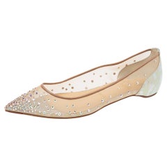 Christian Louboutin Beige Mesh Iridescent Follies Strass Ballet Flats Size 38