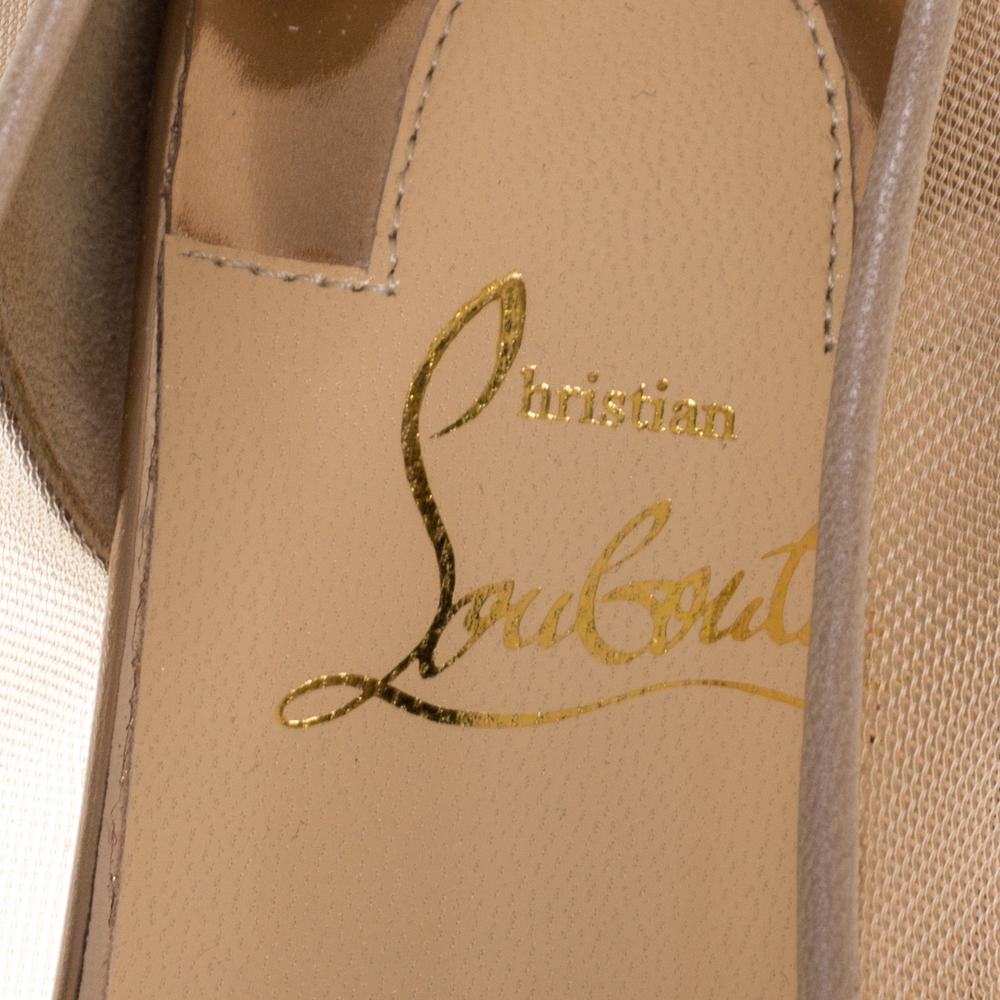 Women's Christian Louboutin Beige Mesh & Lame Fabric Pointed Toe Ballet Flats Size 38.5