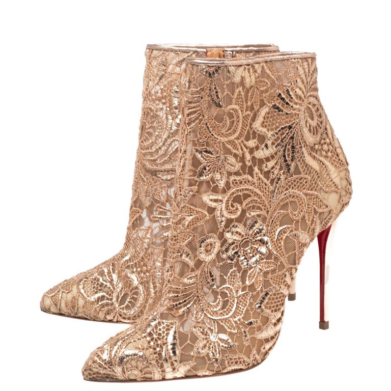 Christian Louboutin Beige Net And Mesh Zipper Detail Ankle Boots