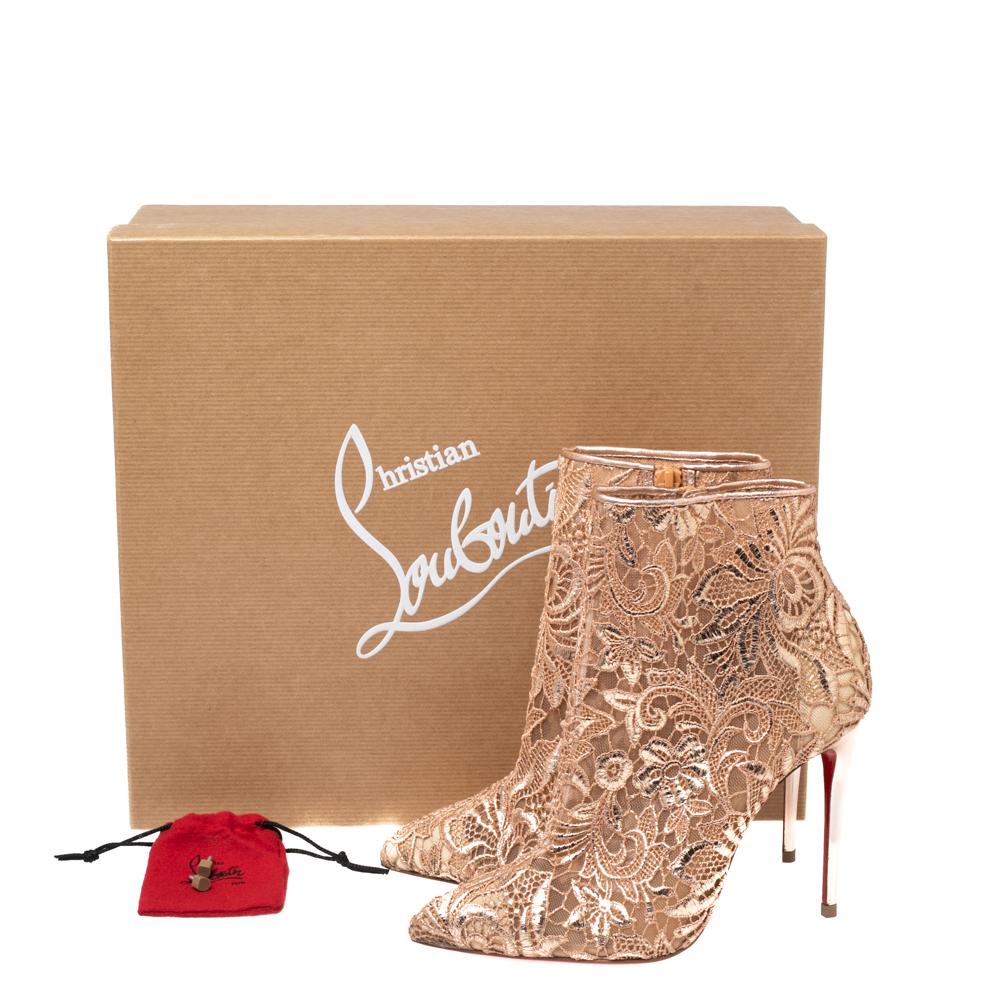 Christian Louboutin Beige Net And Mesh Zipper Detail Ankle Boots Size 35 1