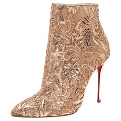 Christian Louboutin Beige Net And Mesh Zipper Detail Ankle Boots Size 35