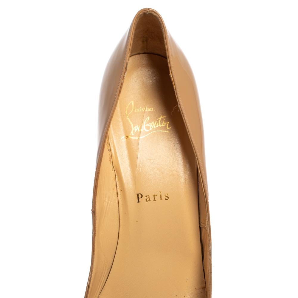 Women's Christian Louboutin Beige New Very Prive Peep Toe Platform Pumps Size 39.5 For Sale
