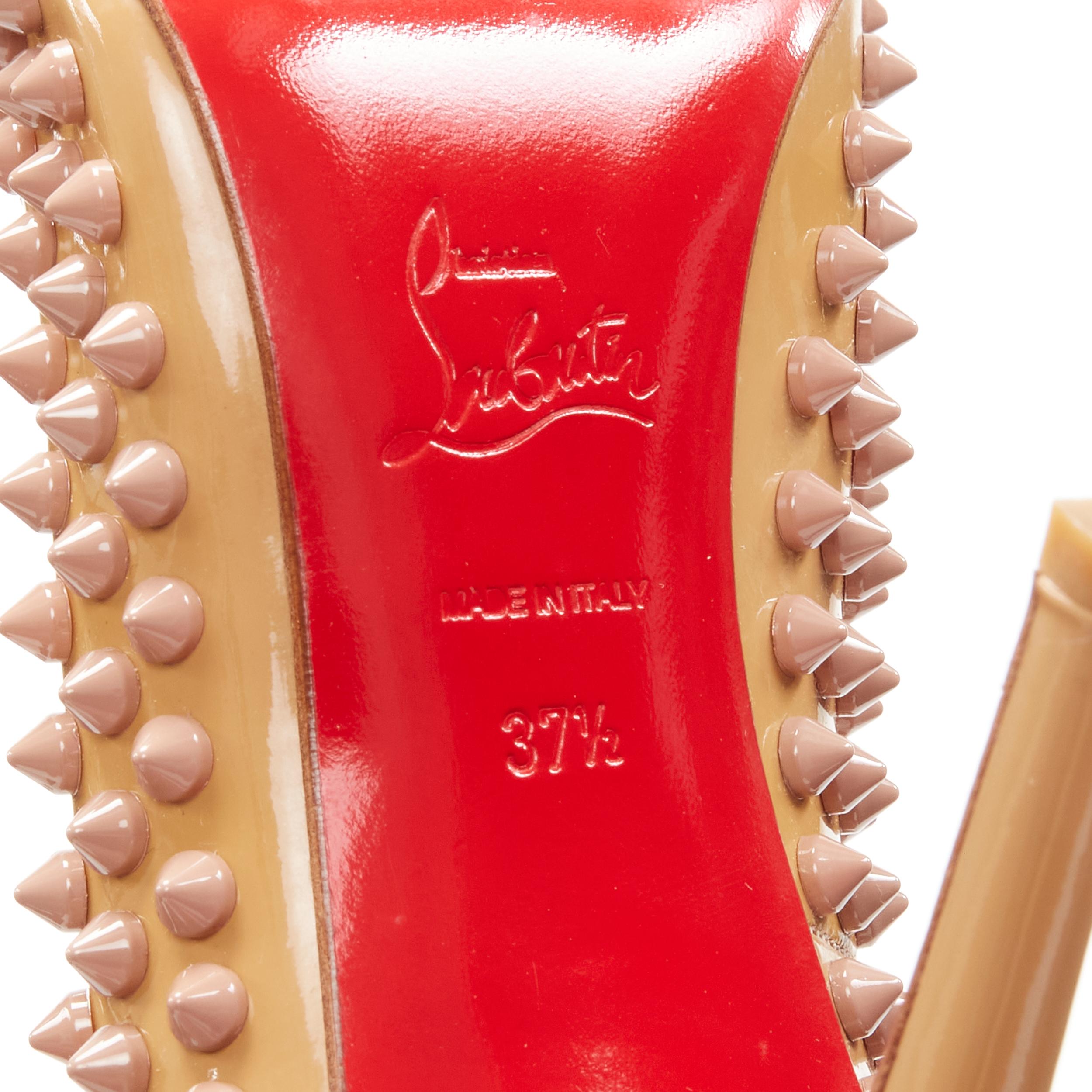 CHRISTIAN LOUBOUTIN beige nude patent spike studded pigalle pump EU37.5 5