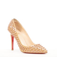 CHRISTIAN LOUBOUTIN beige nude patent spike studded pigalle pump EU37.5