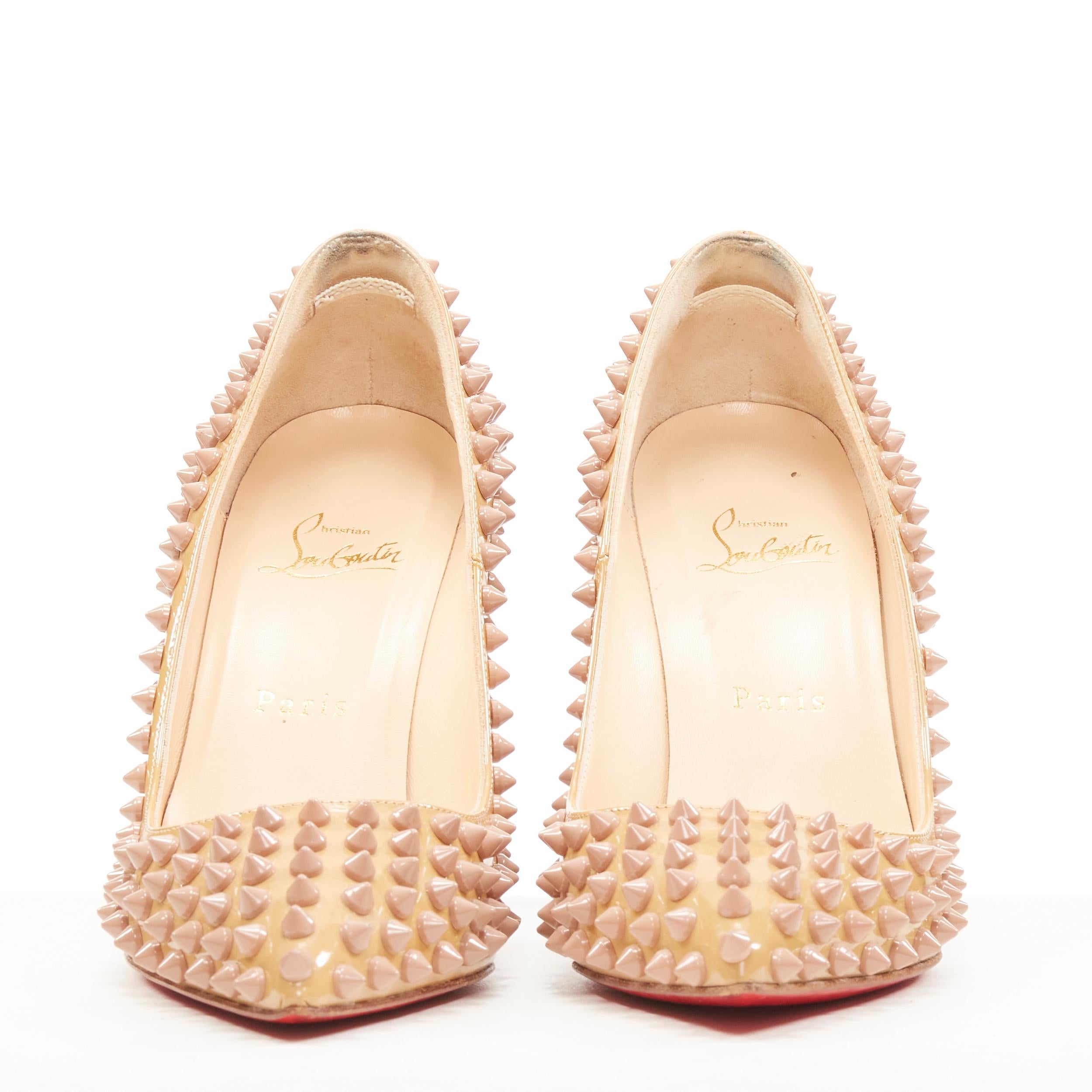 Beige CHRISTIAN LOUBOUTIN beige nude patent spike studded pigalle pump EU37.5