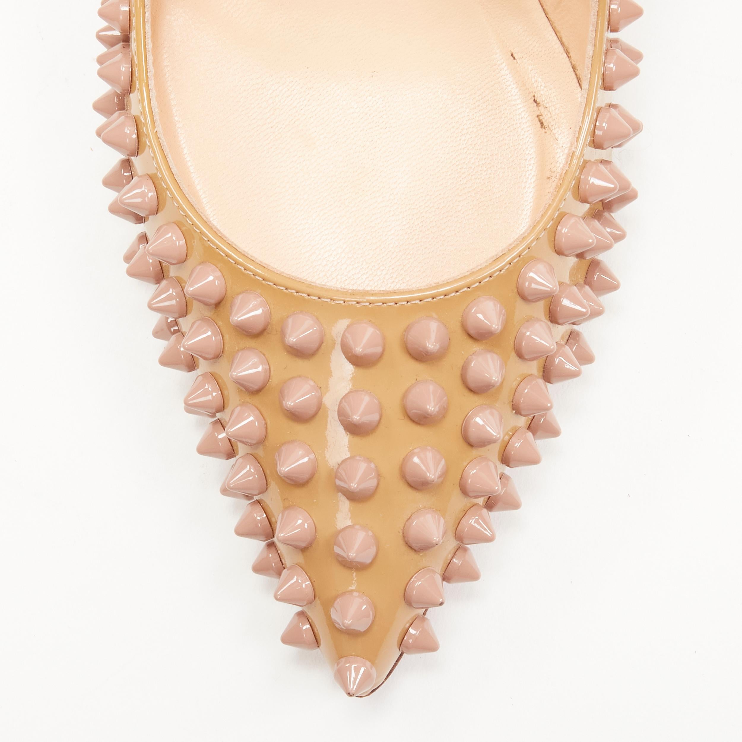 CHRISTIAN LOUBOUTIN beige nude patent spike studded pigalle pump EU37.5 1