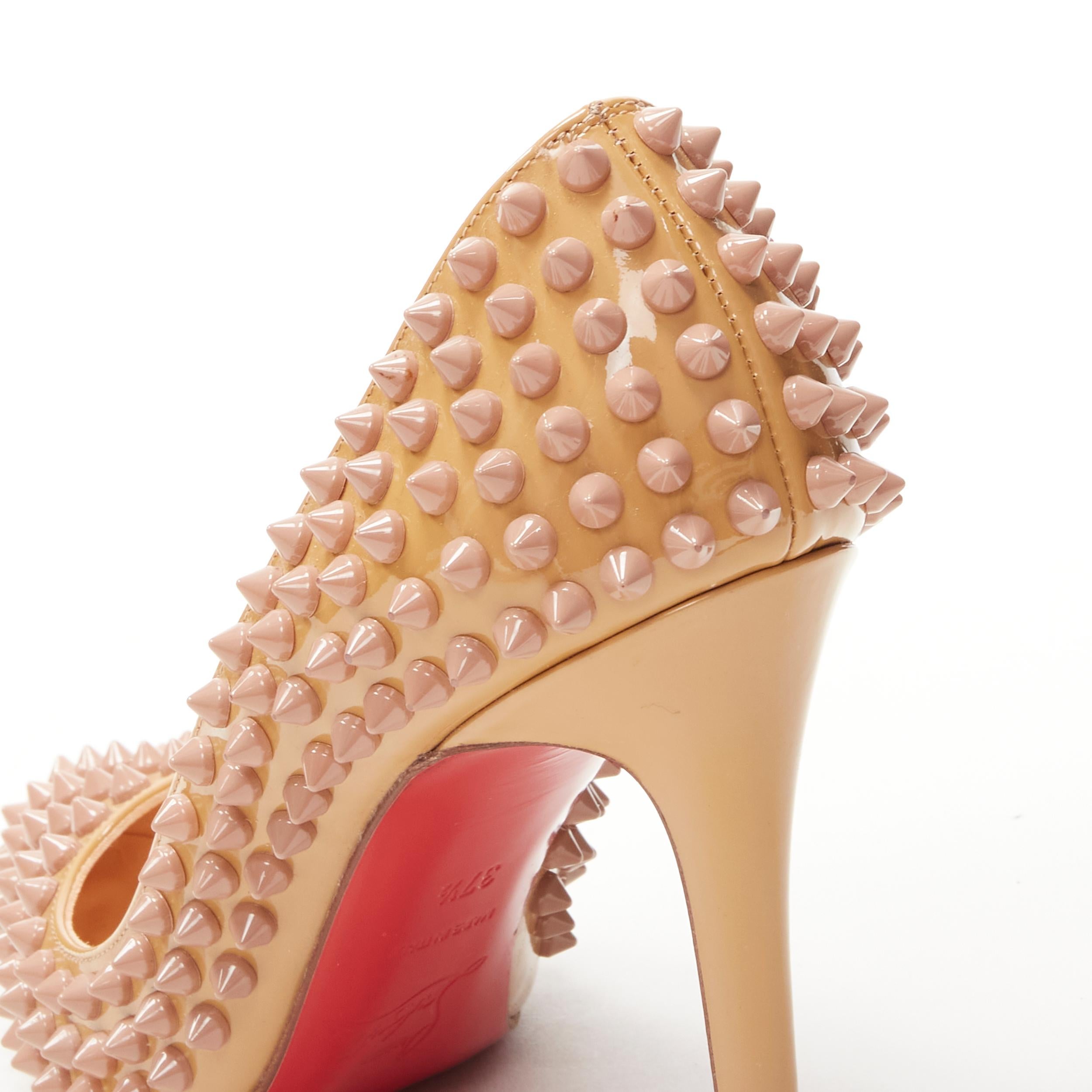 CHRISTIAN LOUBOUTIN beige nude patent spike studded pigalle pump EU37.5 3