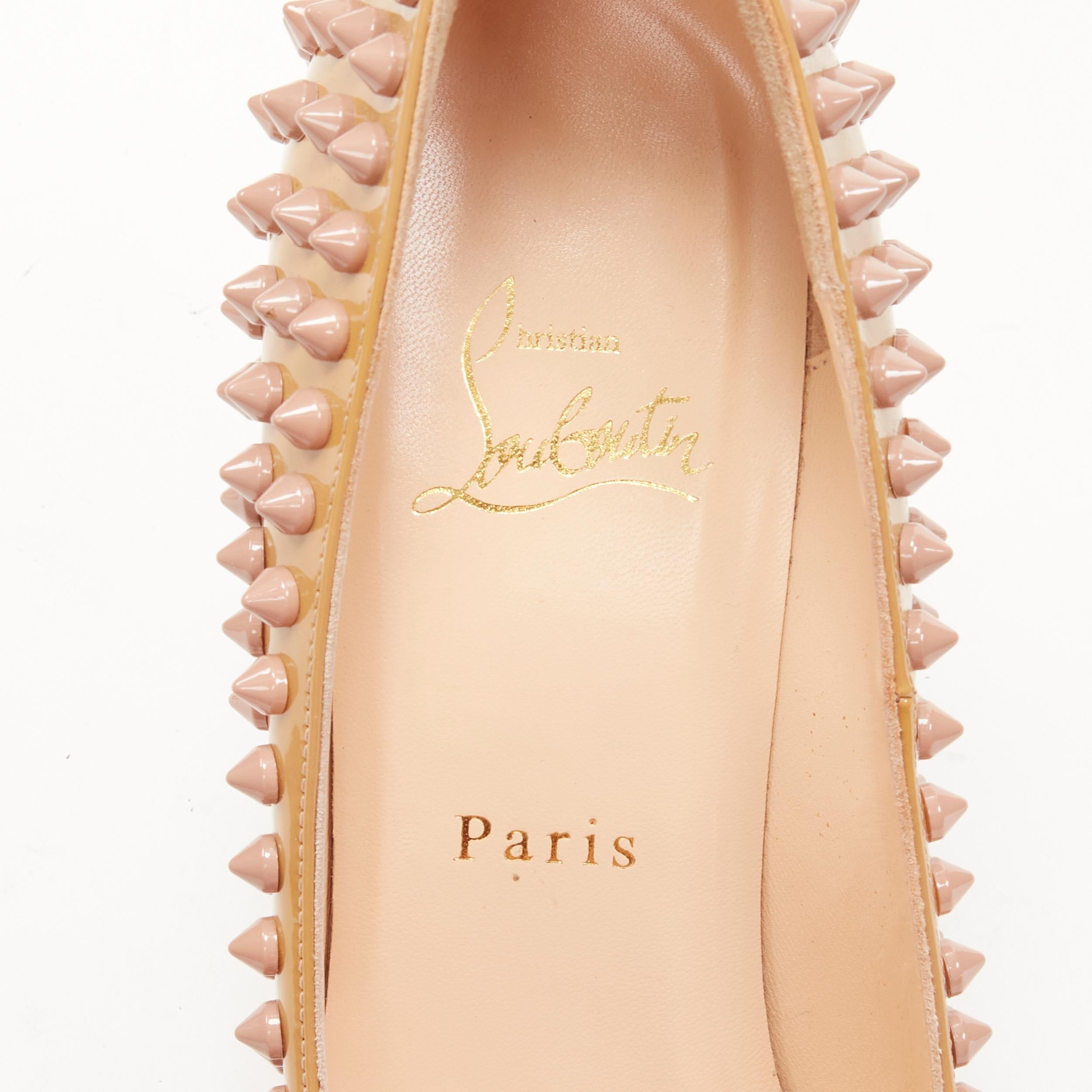 CHRISTIAN LOUBOUTIN beige nude patent spike studded pigalle pump EU37.5 4